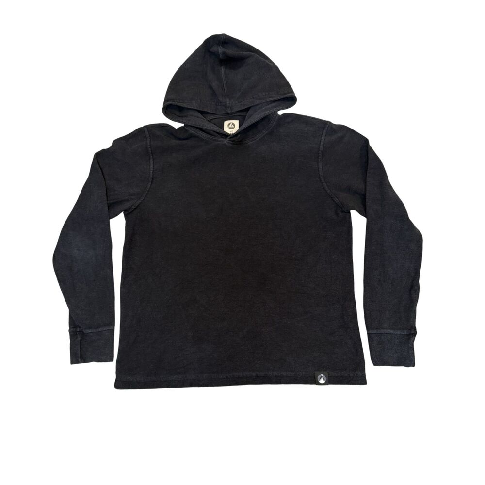 American Giant Washed Black Cotton Woven Hoodie Men's Sz M Hooded Shirt Pullover